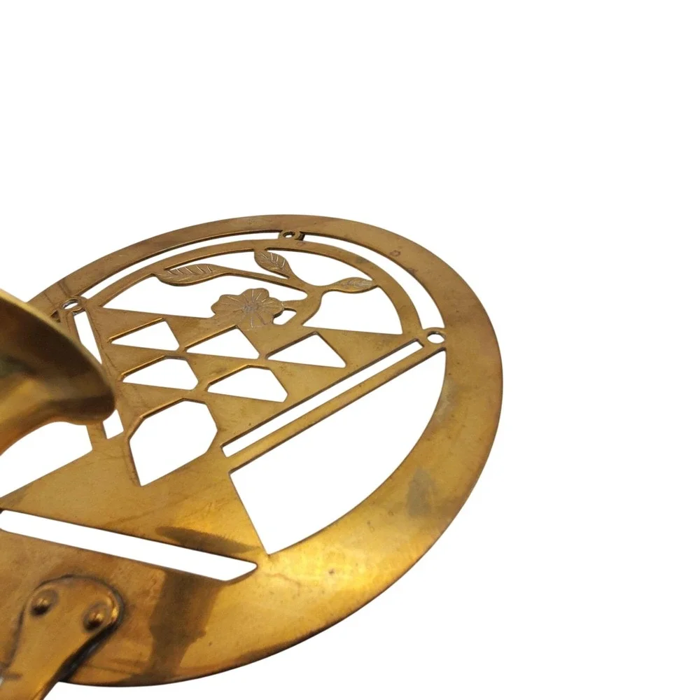 Solid Brass Wall Candle Holder Geometric Lotus Flower Basket Sconce Vintage 70s